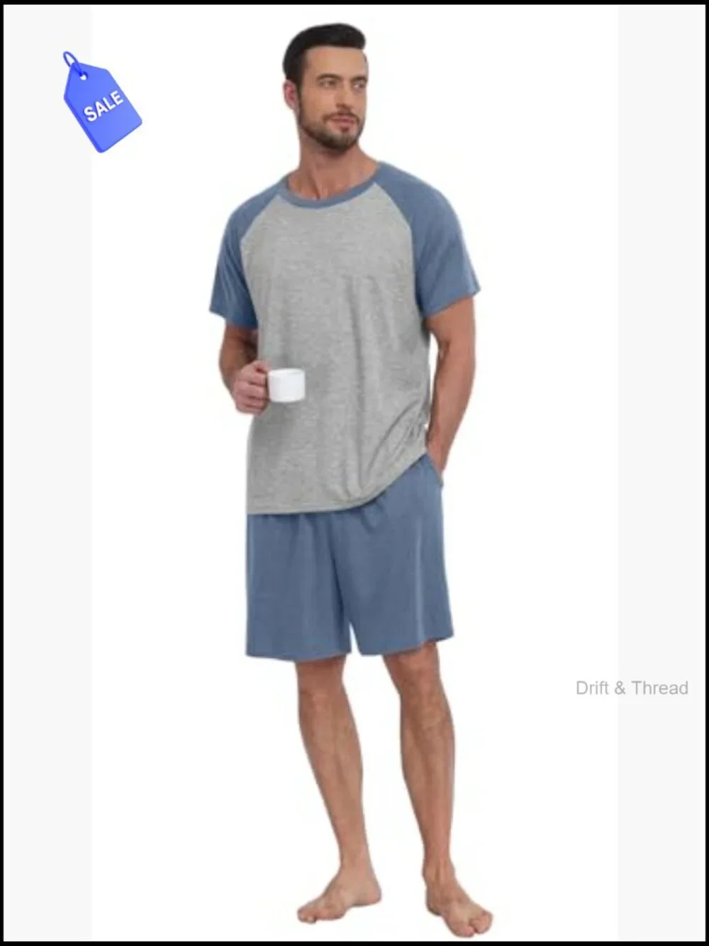 Men's 2-Piece Short Sleeve Pajama Set, Lightweight Summer Sleepwear with Pockets